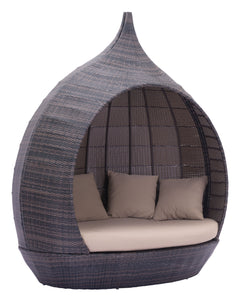 Martinique Beach outdoor daybed by Zuo Modern with brown and beige cushions, ideal for garden lounging and patio relaxation.