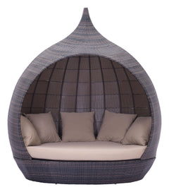 Zuo Modern Martinique Beach outdoor daybed in brown and beige with plush cushions, perfect for garden lounge or patio relaxation.