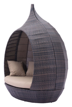 Zuo Modern Martinique Beach outdoor daybed in brown and beige with cushions, perfect for garden lounge or patio relaxation.