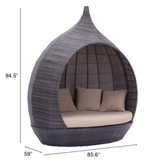 Martinique Beach outdoor daybed by Zuo Modern with brown and beige cushions, perfect for garden lounge and patio relaxation.