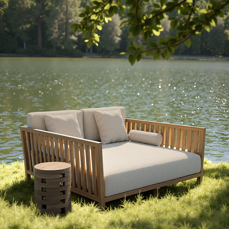 Gray Zuo Modern Teras outdoor patio daybed for garden lounge with cushioned seating and modern design.