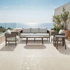 Beige Zuo Modern outdoor Foret sofa with plush cushions and modern design, perfect for patio or garden seating.
