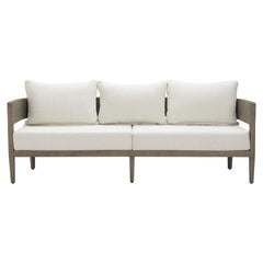 Beige outdoor sofa from Zuo Modern's Foret collection with plush cushions and modern design for stylish outdoor lounging.