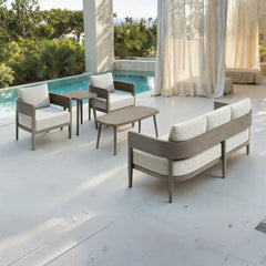 Zuo Modern Foret outdoor patio sofa set in beige, with cushioned garden lounge seating and modern design for outdoor comfort.