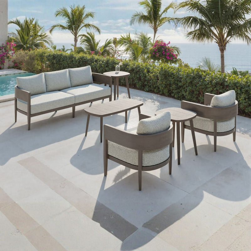 Beige Zuo Modern outdoor sofa with plush cushions and a modern design, perfect for outdoor lounging and patio comfort.