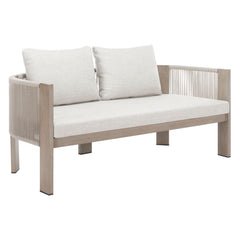 Beige Rebel outdoor sofa by Zuo Modern with cushioned seating and modern design, perfect for patio or garden lounging.