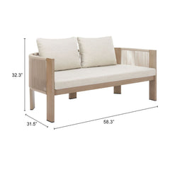 Beige Rebel outdoor sofa by Zuo Modern with plush cushions and modern design for outdoor lounging and relaxation.