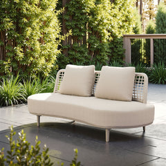 Beige Zuo Modern outdoor Ruhe sofa with plush cushions and modern design, ideal for patio or garden lounging.