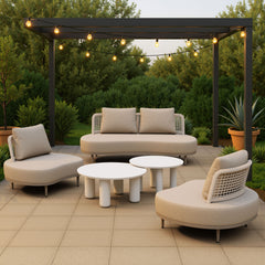 Beige Zuo Modern outdoor Ruhe sofa with plush cushions and sleek design for comfortable patio seating.