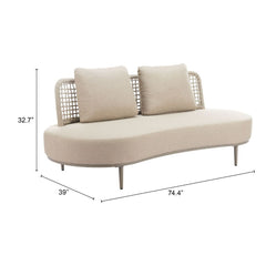 Beige Zuo Modern Ruhe outdoor sofa with plush cushions and modern design, ideal for outdoor lounging and patio seating.