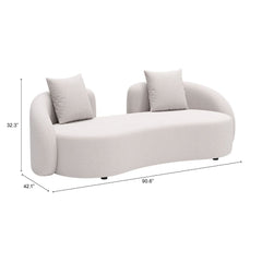 Beige outdoor patio loveseat by Zuo Modern, compact outdoor sofa perfect for small spaces with modern design.
