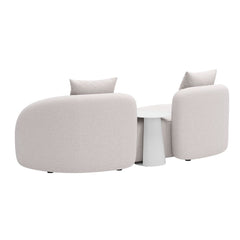 Beige outdoor patio love seat by Zuo Modern, compact outdoor sofa designed for small spaces, suitable for outdoor seating areas.
