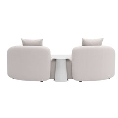 Beige outdoor patio love seat by Zuo Modern, compact outdoor sofa for small spaces, with plush cushions and stylish design.
