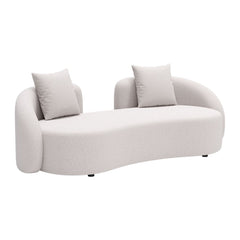 Beige Zuo Modern Sunny Isles outdoor patio love seat for small spaces, featuring a compact outdoor sofa with cushioned seating.