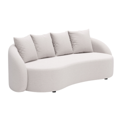 Beige outdoor patio sofa by Zuo Modern, modern garden lounge furniture with plush cushions and sleek design.