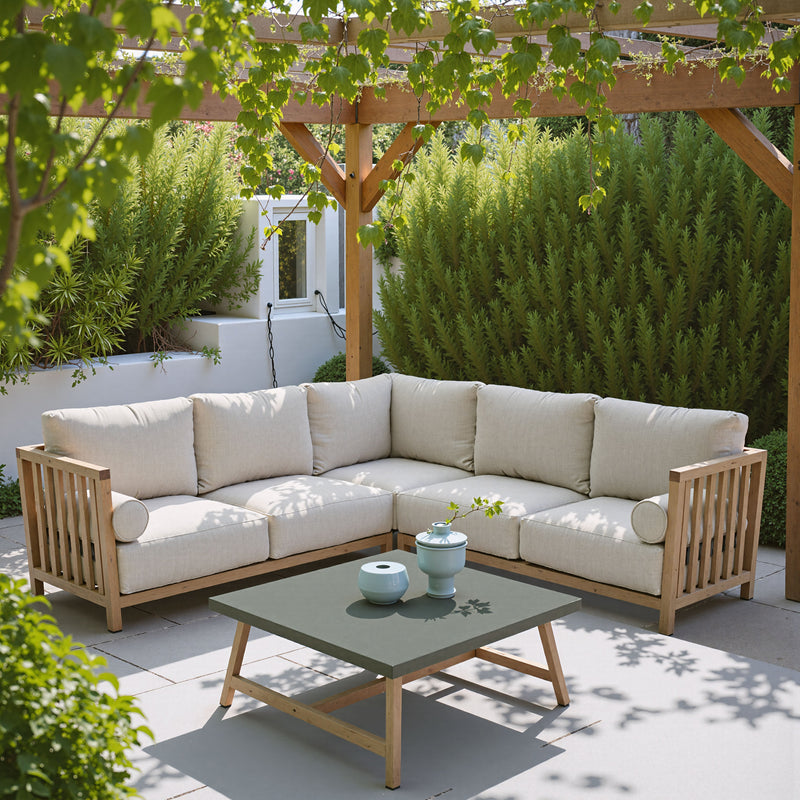 Gray Zuo Modern Teras outdoor sectional sofa set with cushions, designed for garden lounge and patio outdoor seating.