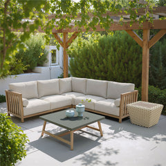 Gray Zuo Modern Teras outdoor sectional sofa set with cushions, designed for garden lounge and outdoor patio use.