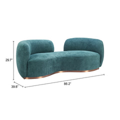 Teal Jamela Sofa by Zuo Modern featuring a sleek, modern design with plush cushions and wooden legs, perfect for contemporary living rooms.