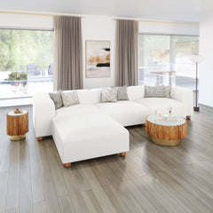 White Tayte sofa by Zuo Modern featuring modern pine wood legs, ideal for an elegant indoor living room setting.