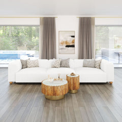White Tayte sofa by Zuo Modern featuring modern pine wood legs and gray upholstery, ideal for elegant indoor living rooms.