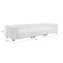 White Tayte sofa by Zuo Modern with modern pine wood legs, gray fabric upholstery, ideal for elegant indoor living rooms.