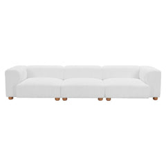 White Tayte sofa by Zuo Modern with modern pine wood legs, featuring a gray upholstered seat for elegant indoor living rooms.