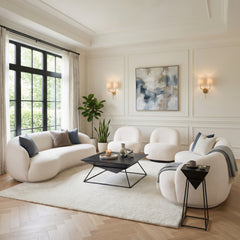Cream Tibet Sofa by Zuo Modern featuring modern shearling-style fabric, ideal for elegant indoor living room decor.