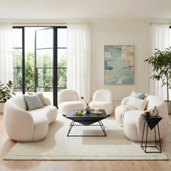 Cream Tibet Sofa by Zuo Modern featuring modern shearling-style fabric, ideal for elegant indoor living room décor.