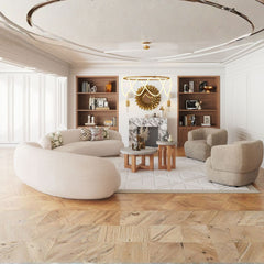 Zuo Modern Tibet Sofa in cream shearling-style fabric, white indoor sofa ideal for elegant living room decor.