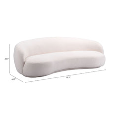 Cream Tibet Sofa by Zuo Modern featuring modern shearling-style fabric, indoor white sofa for elegant living room decor.