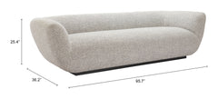 Zuo Modern Zambet Gray Sofa with pewter upholstery and pine wood legs, ideal for elegant indoor living room decor.